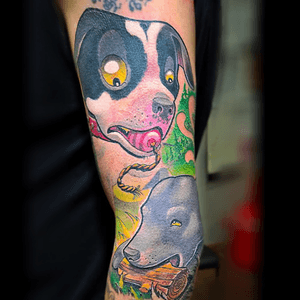 Cartoon dog tattoo  #tatuaje #newschool_nation #barcelonatattoo #newschooltattooartist #spaintattoo #punkotattooartist #color #style #worldofnewschool #colortattoo #cartoontattoo #comictattoo #barcelona 
