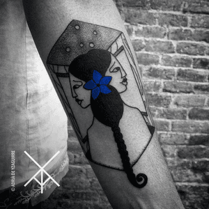 Tattoo by adriadeyzaguirre - Custom piece for Anna. Done at #thegallerytattoobcn (Barcelona). #janus #mithology #constellations #window #minimaltattoo #blackworktattoo #dotworktattoo #contemporarytattoo #illustrationtattoo #tattooartist #illustrator #berlin #berlintattoo #regrann #barcelonatattoo #barcelona #thegalllerytattoobcn #tatuaje