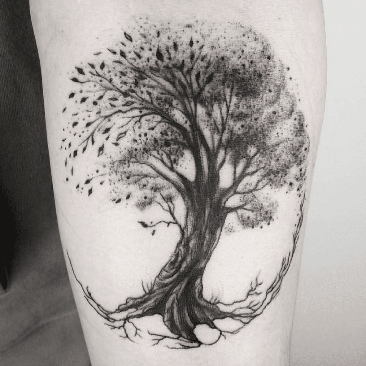 Tattoo tagged with br dots leg mountain landscape tree circle   inkedappcom