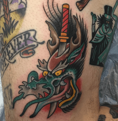 Walk in dragon head by @marqueztattoo