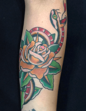 #snake #rose #traditionaltattoo #traditional #color
