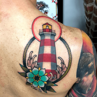 Lighthouse traditional tattoo by jmillertattoo #traditional #lighthouse 