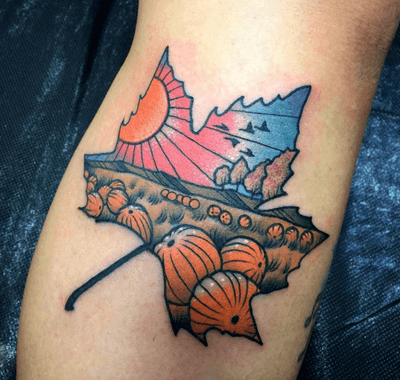 Traditional leaf tattoo by jmillertattoo