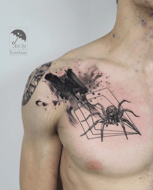 Paint stroke, geometric elements added to a spider tattoo  #geometrictattoo #geometricart #brushstroke #cali #spider 