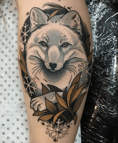 Snow Fox by Drew Shallis 🦊❄️#neotrad #ntgallery #neotradsub #neotraditional #thebesttattooartists #neotraditionals