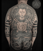 Buddha tattoo by Samuel Christensen #blackwork #tibet #buddha #geometrytattoo #ravensburg