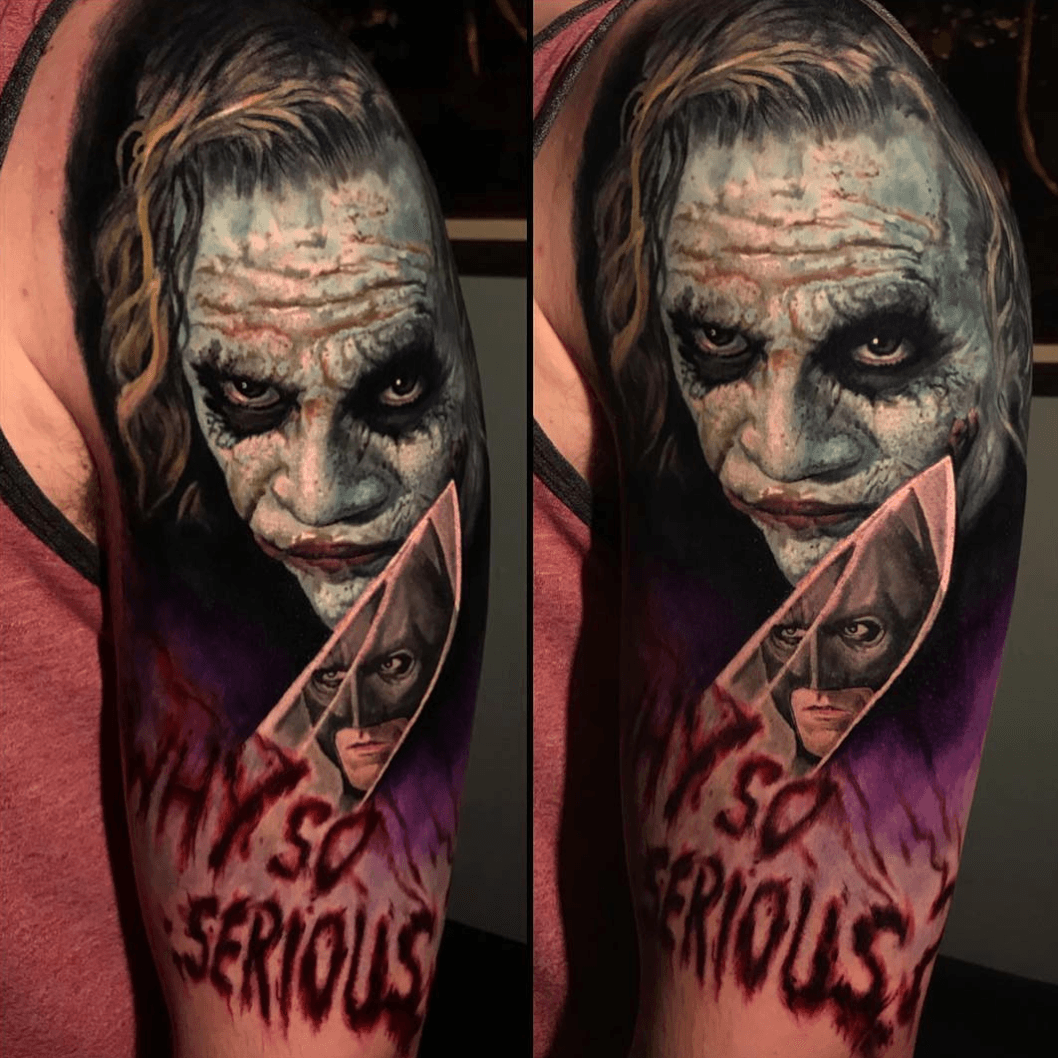 This my brother in law latest tattoo Heath Ledger s The Joker  Joker  tattoo design Joker tattoo Latest tattoos
