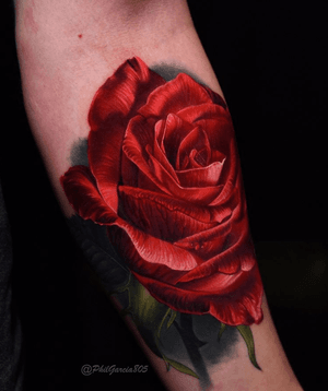 Red rose tattoo by Phil Garcia #redrose #rose #realistic #philgarcia805 #philgarcia