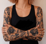 Awesome sleeves by Grace Audrey #blackwork #traditional #sleeves #graceaudrey
