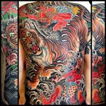 Tiger, Oni, & Peony Backpiece made at Kings Avenue Tattoo #tiger #oni #peony #backpiece #mikerubendall #kingsavenue #kingsave