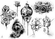 Black and Grey Flash Designs: Skulls, Roses, and Camera