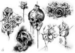 Black and Grey Flash Designs: Skulls, Roses, and Camera