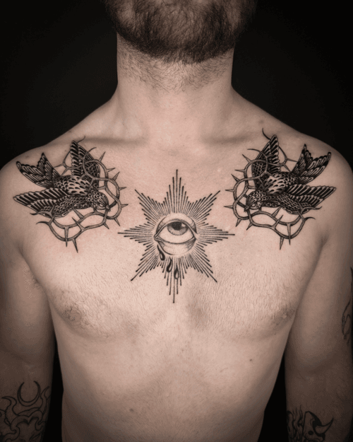 Chest Piece with Eye and Swallows