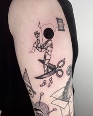 Sewn Figure and Scissors