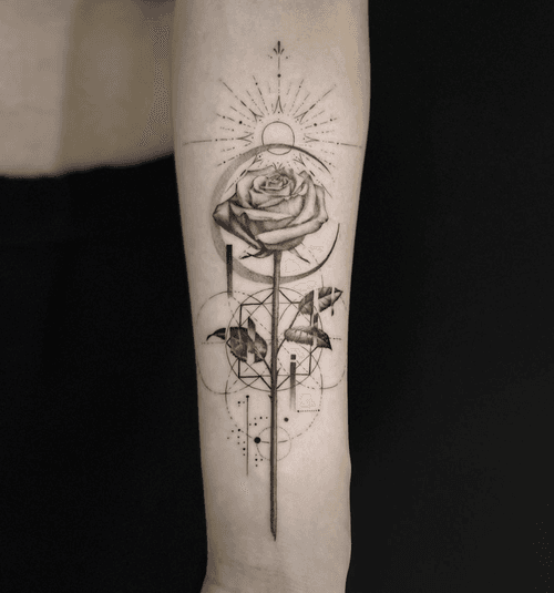 Rose and Geometric Tattoo
