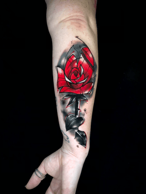 Rose with a “street art” twist… #sandrosecchin #floraltattoo #watercolourtattoo