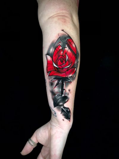 Rose with a “street art” twist… #sandrosecchin #floraltattoo #watercolourtattoo