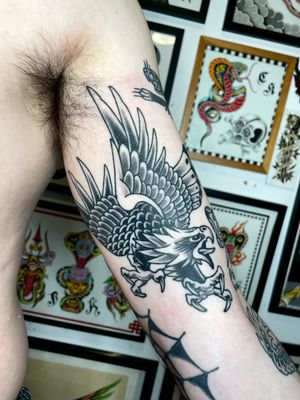 Healed Eagle tattoo made in London #traditional #blackandgrey #eagle #japanese #london