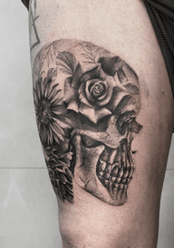 Skull with Flowers Tattoo