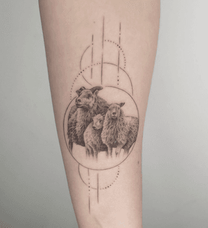 Explore the intricate details of this fine line black and gray sheep tattoo by artist George Francis.