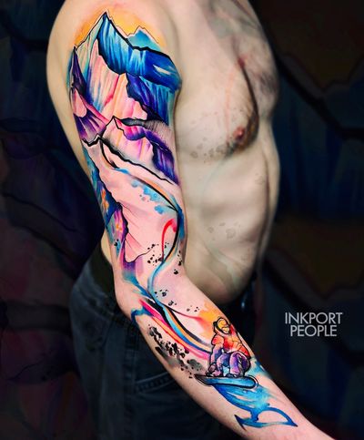 Mountain snowboarding watercolor sleeve 