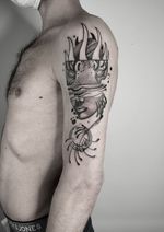 Abstract Fragmented Face & Flames Tattoo