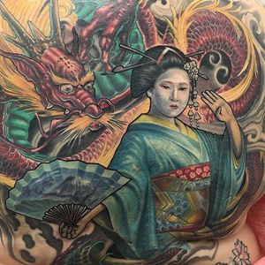 Details #asian #tattoo #done #art #geisha #dragon