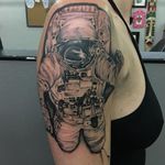 Astronaut done by Anthony Garcia to kick off a celestial sleeve. Thanks for looking. #lastangels #dallastattooshop #dallas #texas #greenvilleave #astronaut