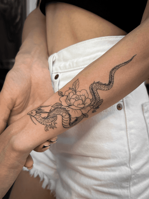 Dragon and Flower Tattoo