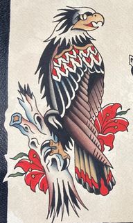 Traditional Eagle and Flowers