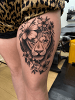 Lion with Hibiscus Flowers
