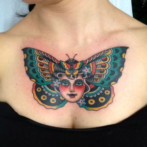 #traditional #butterfly #chestpiece #ladyhead #butterflygirl #bradstevens