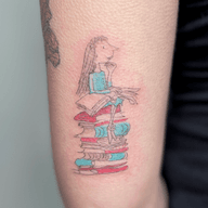 Girl on Books Tattoo
