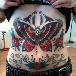 #traditional #moth #stomach #tattoo