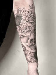 Skull and Flowers Tattoo