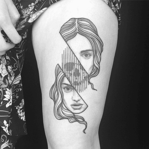 Split face with skull