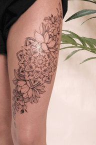 Floral Mandala Thigh Tattoo