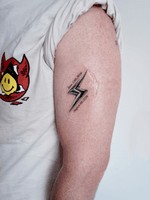 Memorial tattoo of his dog named Zeus⚡️ A chrome lighting bolt with his birth date and the day he passed