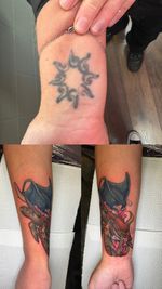 Lil sea turtle and manta ray to cover an old sun burst tattoo :) 