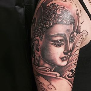 Buddha tattoo. Done at Mohan's tattoo Inn #quantumink #dragongreywash #buddha #blackandgrey To be continued