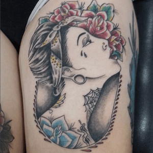 Tattoo by Christopher #nyckulture #art #girl #tears #color# pretty #beauty #black #white #flowers #blue #red
