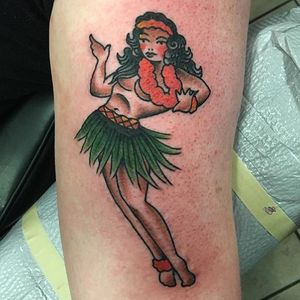 Hula babe from Jon #libertytattoocompany #smithtown #hauppauge #stonybrook #longislandtattoo #hula #jerry #sailorjerry #traditional #traditionaltattoo #hawaii #aloha #commack #boldwillhold #brightandbold