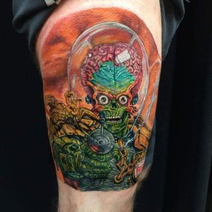 This Mars Attacks Martian / Judge Dredd was done by Juan. If you would like to get a tattoo by Juan. Call the shop or come by to talk to him and set up an appointment.
#Mars Attacks Martian #Judge Dredd #Mars Attacks #Martian #colortattoo #nyctattoo #brooklyntattoo #bensonhursttattoo #nyc #brooklyn #bensonhurst #leg # thigh #legtattoo #thightattoo