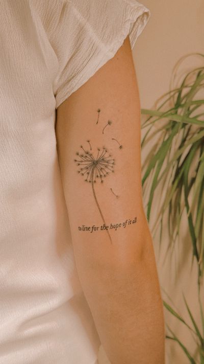 Dandelion and script, Taylor Swift inspired tattoo