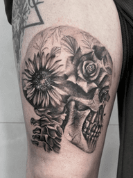 Skull with Flowers Tattoo