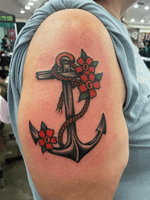 Anchor with Flowers Tattoo