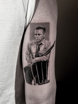Capture the timeless charm of the legendary actor with this black and gray micro realism tattoo by Jay Soze. Perfect for movie buffs and classic film fans.