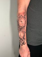 Arm Tattoos with Clocks and Roses