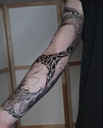 • armsleeve - wild and free • @_ohana_atelier_ . This arm sleeve is a long time project. Maybe the longest in my career until now. I am so hyped to finish this. So many styles connected with micro mosaic. In this session we added a semi realistic sloth and some freehand drew dark coffee plants. . #tattoo #tattooideas #blackwork #sleevetattoo #armsleevetattoo #ornamentaltattoo #planttattoo #inked #tattooinspiration #micromosaic