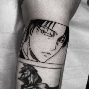Capture Levi Ackerman's fierce determination with this stunning anime tattoo by Barbara Nobody. Perfect for Attack on Titan fans!